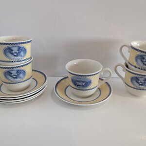 Set Of 5 Churchill American Heritage Millennium Collection Cups & Saucers VTG